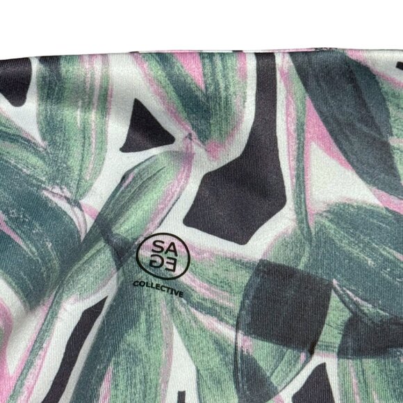 Sage Collective Leggings | Green Pink Leaf Print | Yoga / Workout Pants | Size S - Picture 4 of 9